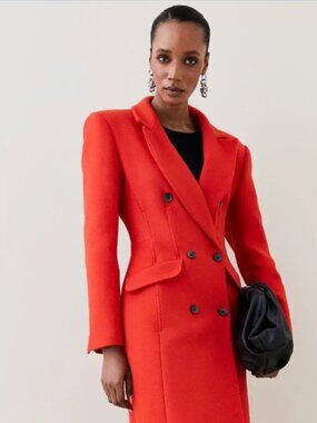 Karen Millen Italian Virgin Wool Blend Hourglass Midi Coat Size 6